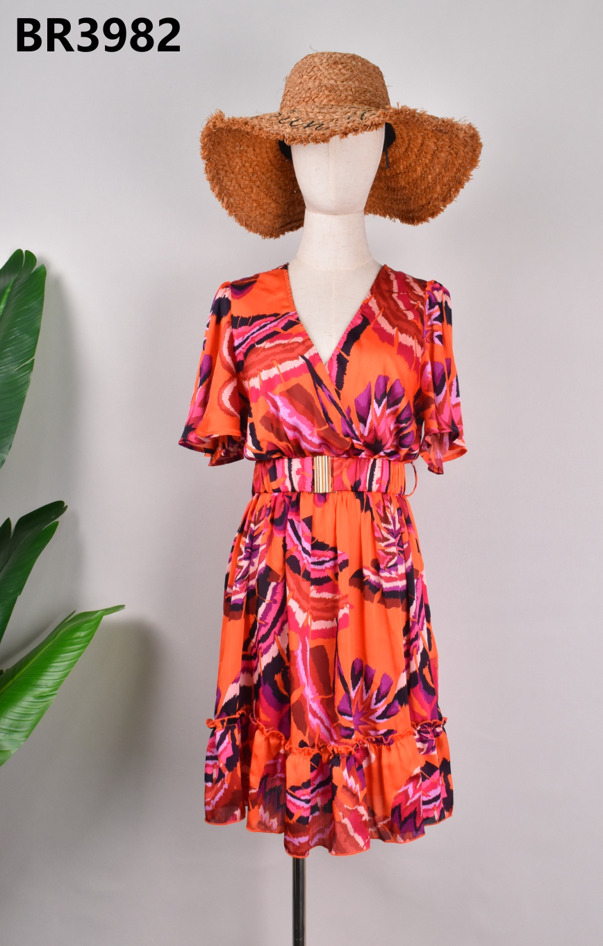 Kleid orange and violette flowers